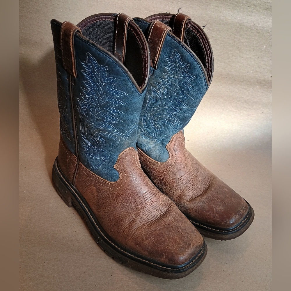 Rocky KIDS SZ 4 Western 8" Denim Brown Boots RKW0255Y Western Cowboy Boots